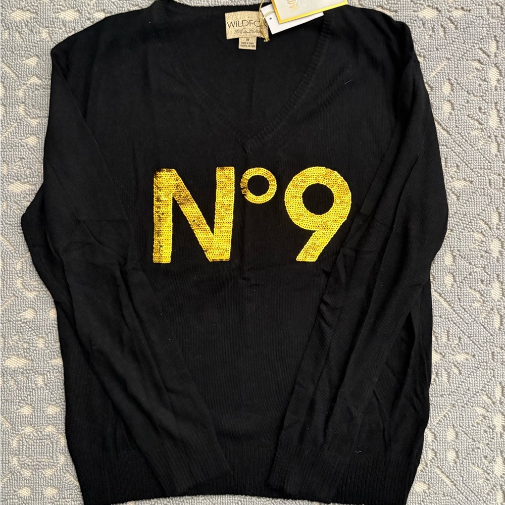 WildFox Vintage Couture Black Sweater with Gold Sequins - Size Medium Women’s